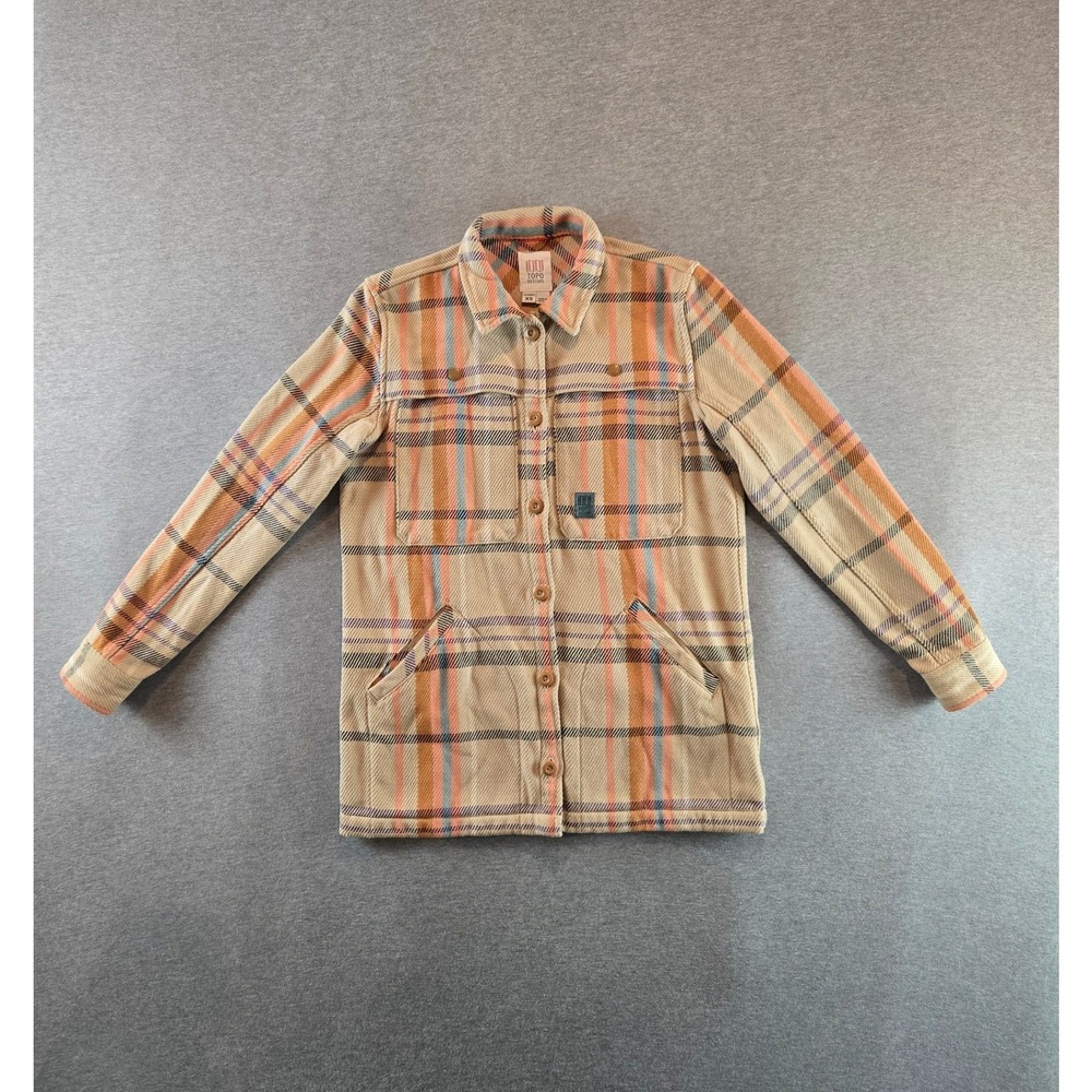 Topo Designs Mountain Shirt Jacket Women XS Sahara Plaid Tan Orange‎ Shacket